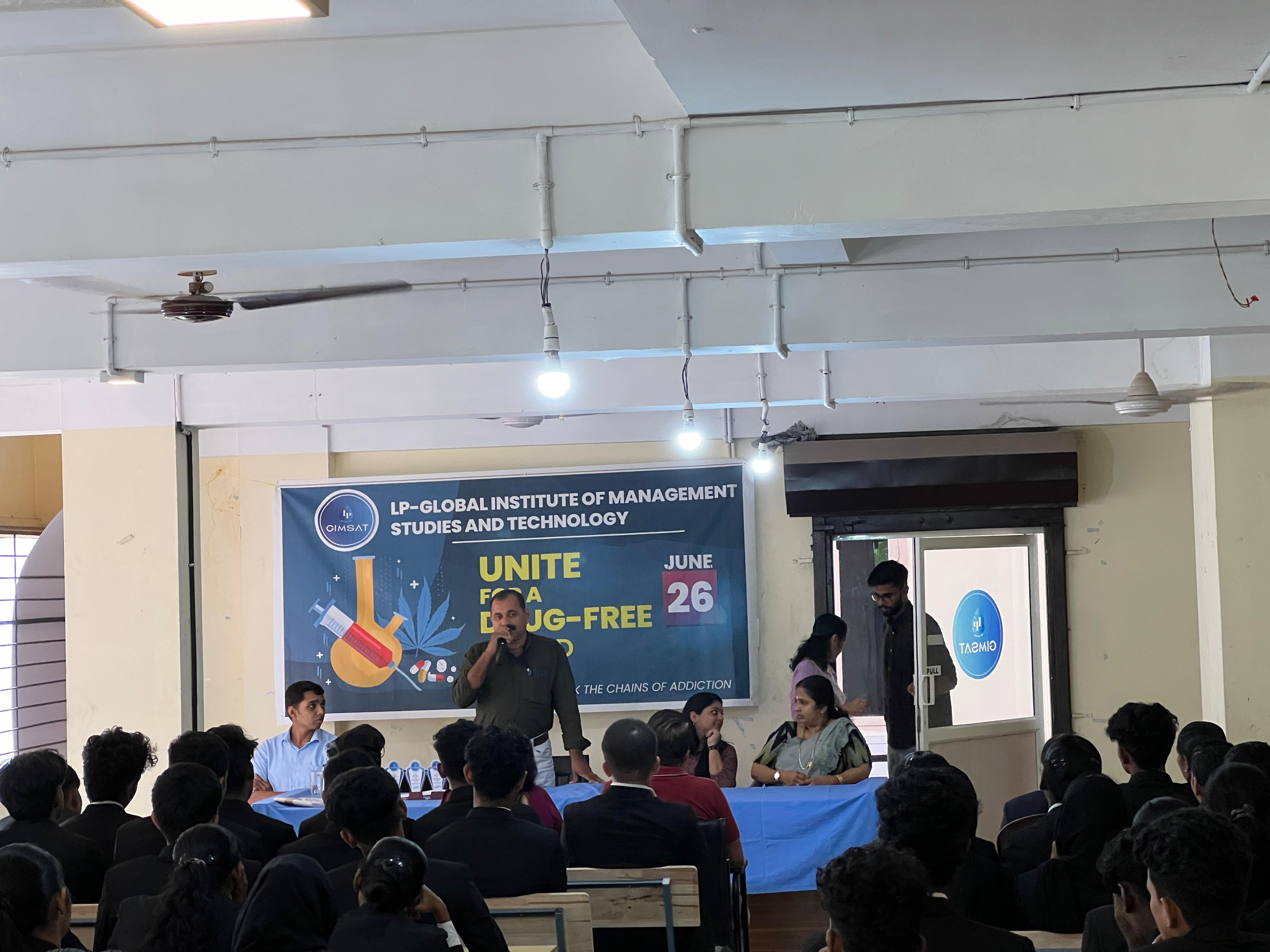 June 26th, LP GIMSAT organised a session on Drug Free Nation - Chief Speaker - Mr Vikas P, CI (EXCISE)